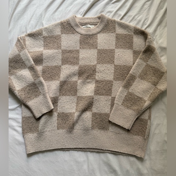 Oak + Fort Tan Checkered Crewneck Sweater - Picture 5 of 8